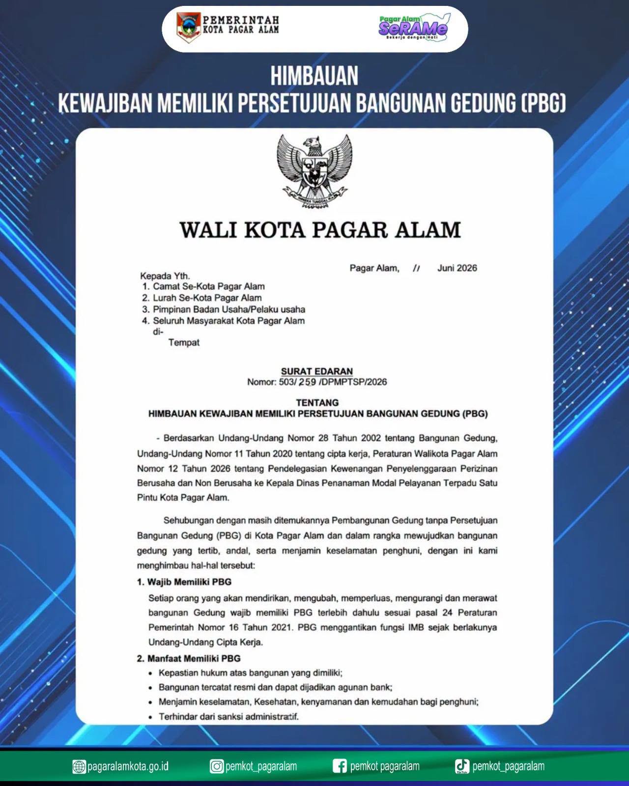 Himbauan Kewajiban Memiliki Persetujuan Bangunan Gedung (PBG)