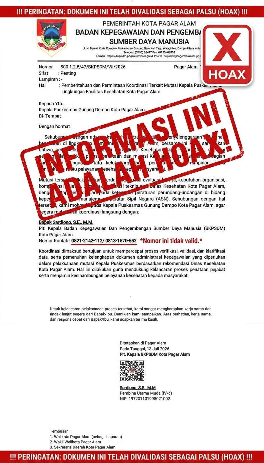 Waspada! Pemberitahuan Informasi Tidak Benar (Hoax)
