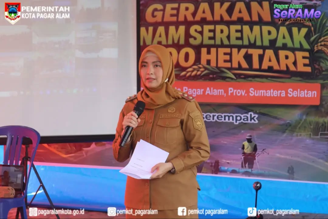 Wakil Wali Kota Pagar Alam Hj. Bertha, Ikuti Zoom Meeting Gerakan Tanam Padi Serempak dilokasi OPLAH (Optimalisasi Lahan) Kelompok Tani Setia B